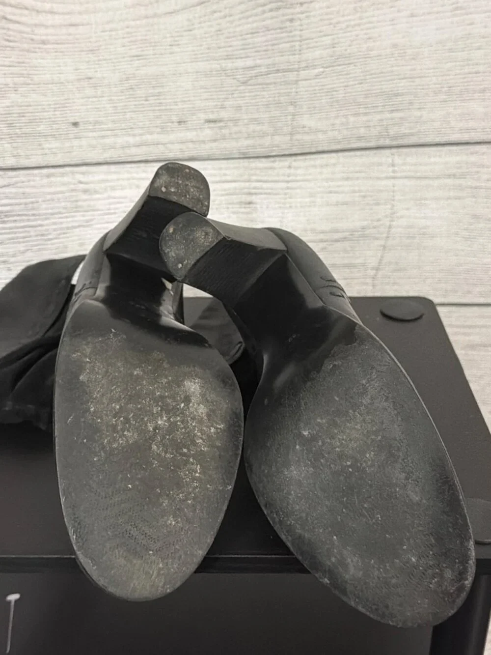 Black Leather Fold-Over Heeled Boots With Suede Detail Size 39